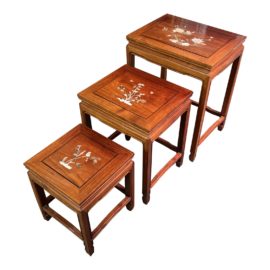 Vintage Chinese Mother of Pearl Nesting Tables, Set of Three