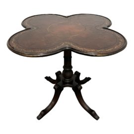 Early 20th Century English Quatrefoil Wood + Leather Table