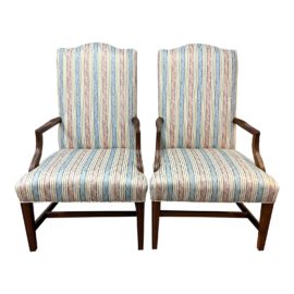 Late 20th Century Century Furntiure Queen Anne Style Captain's Chairs - a Pair