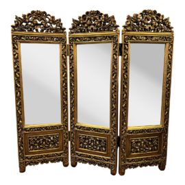 Vintage Style Gold 3 Panel Mirrored Screen