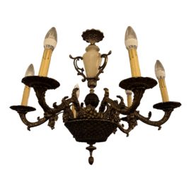 Traditional Brass + Stone Vase 6-Light Chandelier