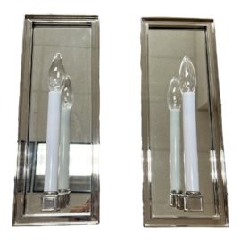 Contemporary Mirrored Back Single Light Sconces, a Pair