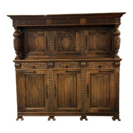 Antique Two Piece Carved Wood Hutch