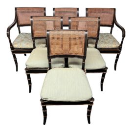 Ebanista Regency Caned Dining Chairs, Set of Six