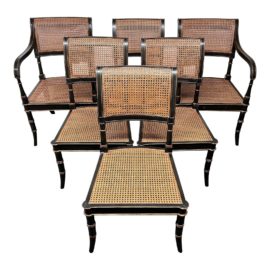 Ebanista Regency Caned Dining Chairs, Set of Six