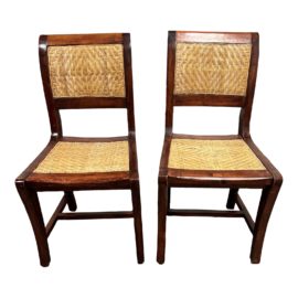 Vintage Mahogany + Woven Rush Side Chairs, a Pair
