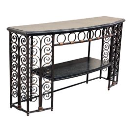 Art in Nature Spanish Colonial Iron + Travertine Console. Original Price: $2,249