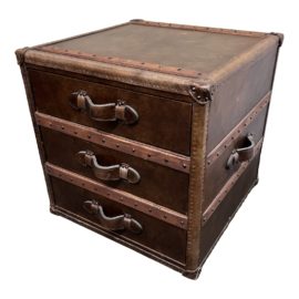 Vintage Style Leather Three Drawer Cabinet