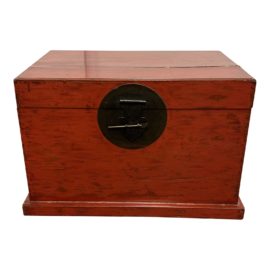 Antique Red Lacquered Asian Wood Chest