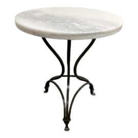 Contemporary White Marble Top + Iron Base Side Table