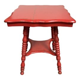 Antique Occasional Wood Red Lacquered Accented Table