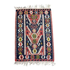 Vintage Fringed Kilim Multi + Navy Rug - 3′8″ × 6′