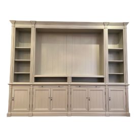 Arhaus Athens Modular Media Cabinet With Double Narrow Bookcases in Nimbus Finish. Original Price: $10,500