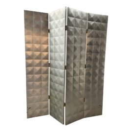 Benzara Four-Panel Silver + Wood Geometric Room Divider. Original Price: $1,150