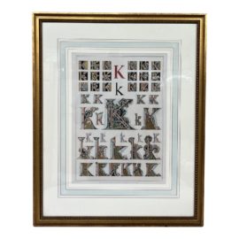 Day & Son "Decorative Letter Forms" Framed Antique Chromolithography Letter "K"