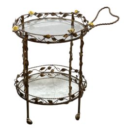Antique Italianate Capidomonte Porcelain + Gilt Metal Rolling Cart