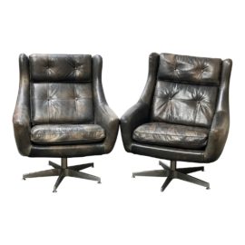 Restoration Hardware Modern Motor City Leather Swivel Chairs, a Pair. Original Price: $9,000