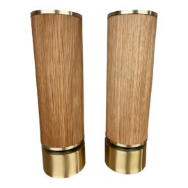 CB2 Solana Pillar Brass + Rattan Table Lamps, a Pair. Original Price: $399