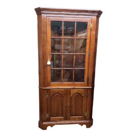 Henkel Harris Vintage 12 Pane Lighted Corner Display Cabinet