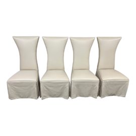 Ruth Livingston Studio Athena Custom Leather Dining Room Chairs, a Set of Four. Original Price: $9,780