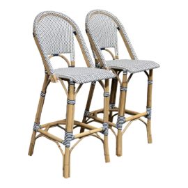 Serena & Lily Riviera Navy + White Bar Stools - a Pair. Original Price: $856
