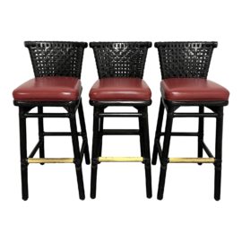 McGuire Furniture Laced Rawhide Bar Stools, Set of Three. Original Price: $6,000