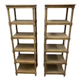 Restoration Hardware Weathered Oak Tall Etageres, a Pair. Original Price: $2,600