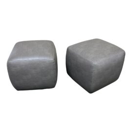 Custom Design Pebble Leather Cube Ottomans, a Pair