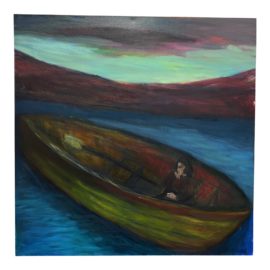 1990 Jenny Bloomfield Woman and Boat Oil Painting