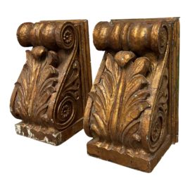 19th Century Hand-Carved Giltwood Corbels, a Pair
