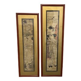 Circa 1760-1790 Antique Japanese Scroll Prints, a Pair