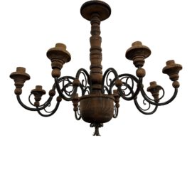Vintage Wood + Metal 8-Arm Candle Chandelier