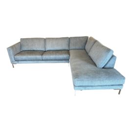 NEW Custom Design Two Blue Sectional + Bumper Chaise. Original Price: $6,000