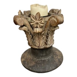 Vintage Handcrafted Wood + Metal Candle Holder
