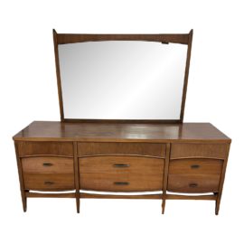 Mid 20th Century Modern Nine-Drawer Lowboy Dresser With Mirror