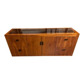 Custom Design Ebony + Cherry Credenza + Glass Top. Original Price: $1,850