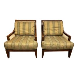 Bernhardt Custom Wood + Silk Arm Chairs, a Pair