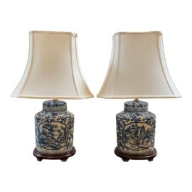 Chinoiserie Oval Table Lamps, a Pair