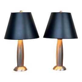 Stiffel Contemporary Brushed Stainess Table Lamps, a Pair. Original Price: $594
