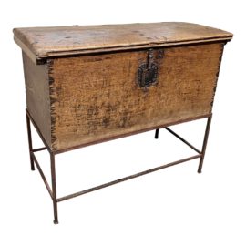 Antique Wood Trunk + Iron Stand