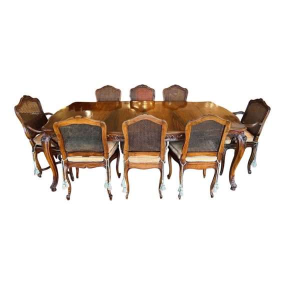 antique-french-extension-dining-table-2-leaves-8-caned-chairs-set-7854