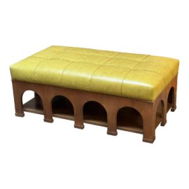 Richard Andronaco Custom Green Leather Ottoman + Arched Wood Base