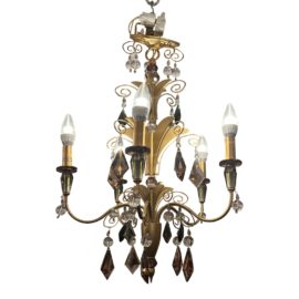 Art Deco Style Matte Brushed Gold Chandelier With Amethyst Swarovski Crystal