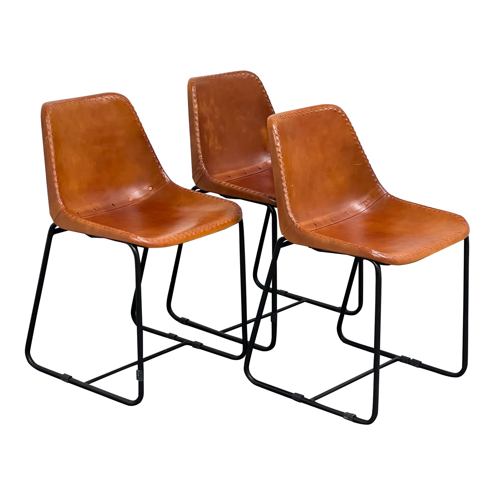 CB2 Roadhouse Saddle Leather Dining Chairs, Set of 3. Original Price: $747  - Design Plus Gallery, image size:1600x1600