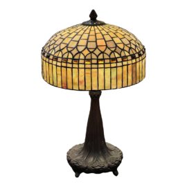 Vintage Stained Glass + Bronze Table Lamp