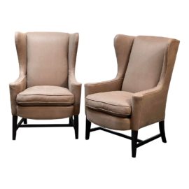Zagaroli Classics Custom Pair of Linen Wingback Chairs. Original Price: $5,000