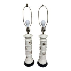 Vintage Asian Raku Table Lamps, a Pair