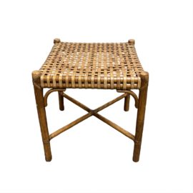 McGuire Furniture Vintage Bamboo + Hand-Woven Leather Top Side Table/ Stool