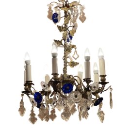 Vintage Venetian Eight Light Metal + Crystal Chandelier