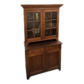 Vintage Two Piece Wood + Glass Hutch